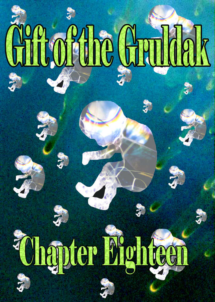 Falling fetuses made of bubbles, a chapter illustration for Gift of the Gruldak, a serialized science fiction novel that's free to read online at HubPages.