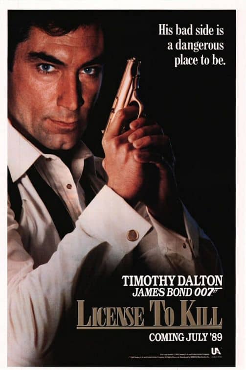 Poster for the film starring Timothy Dalton as James Bond and Benicio Del Toro as the youngest Bond villain ever.