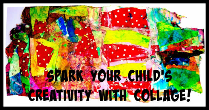 Collage is open-ended art at its best, allowing kids to express themselves freely. This one was made with recycled materials (wrapping paper and tissue paper) and Mod Podge.