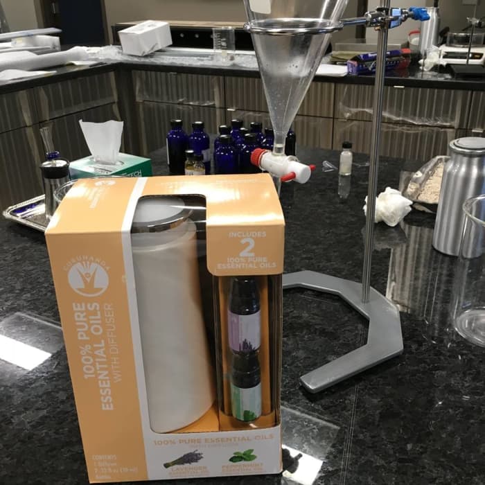 The kit advertised by Gurunanda's social media matches the kit tested by Dr. Pappas, which bears the Gurunanda logo and name. The first oil tested is referred to as "Lavender Walmart" in the analysis.
