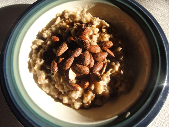 Adding almonds or other nuts to your breakfast is an easy way to work in some protein. Try using them as a topping on oatmeal.