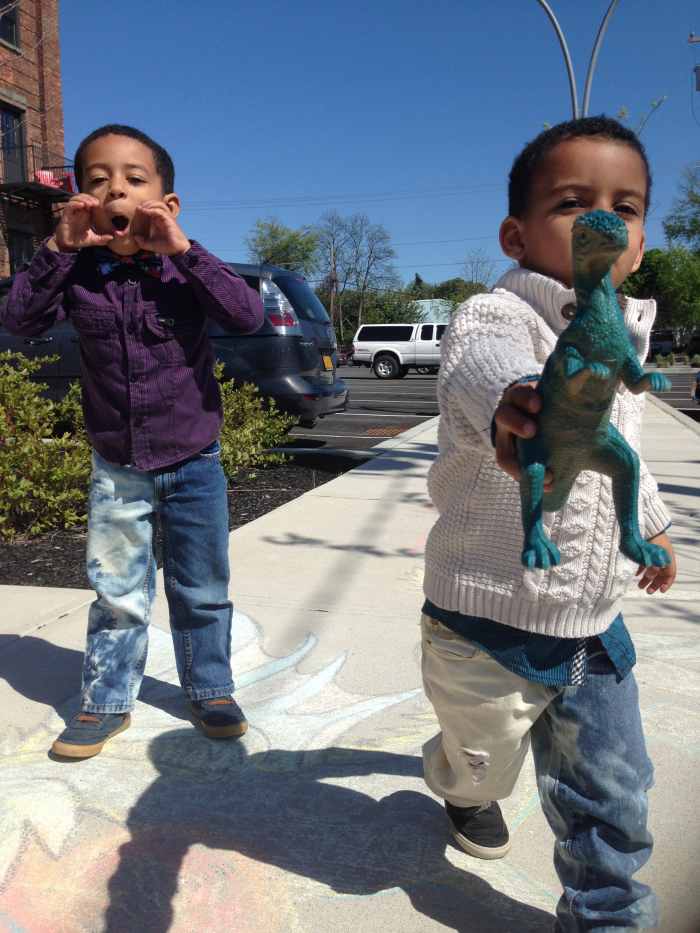 Juju & Blaze goofing off and modeling their bleached jeans.