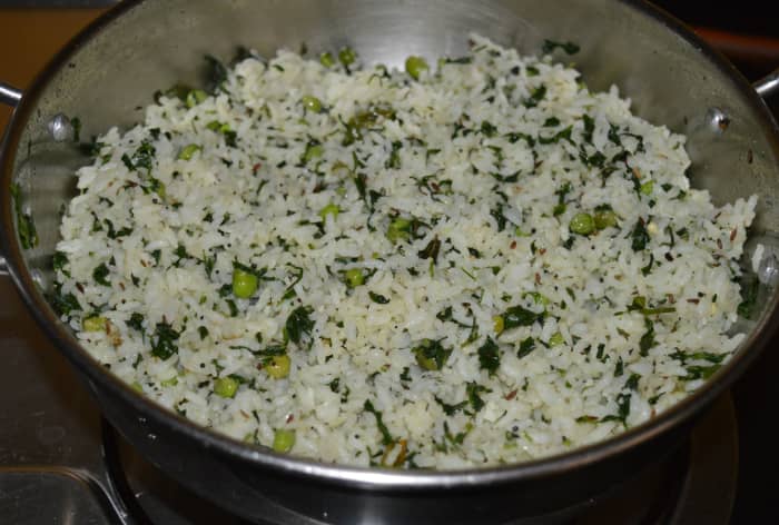 Fenugreek Leaf Rice With Fresh Peas Methi Rice Recipe Delishably