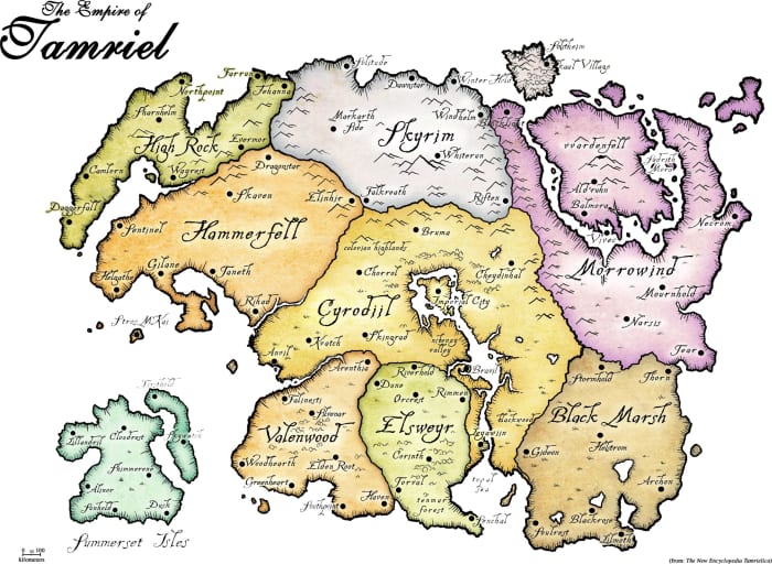 Want to learn more about "Elder Scrolls V: Skyrim"? Here's a review of all the important aspects of the game, including character creation, storylines, and more. This map is of the Empire of Tamriel.