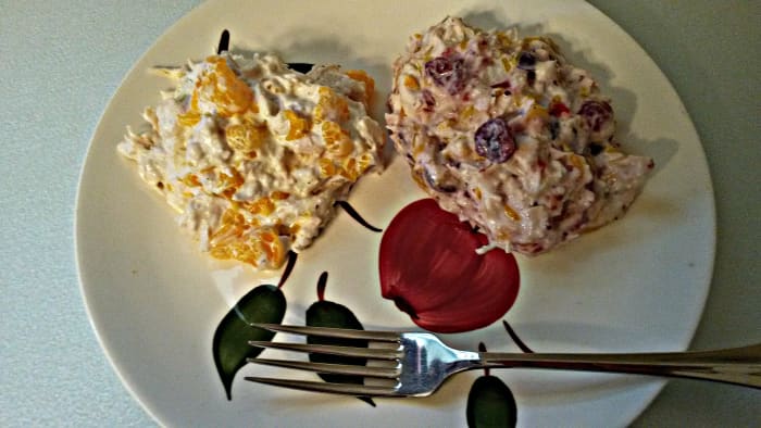 Orange chicken version on left. Orange cranberry chicken version on right.