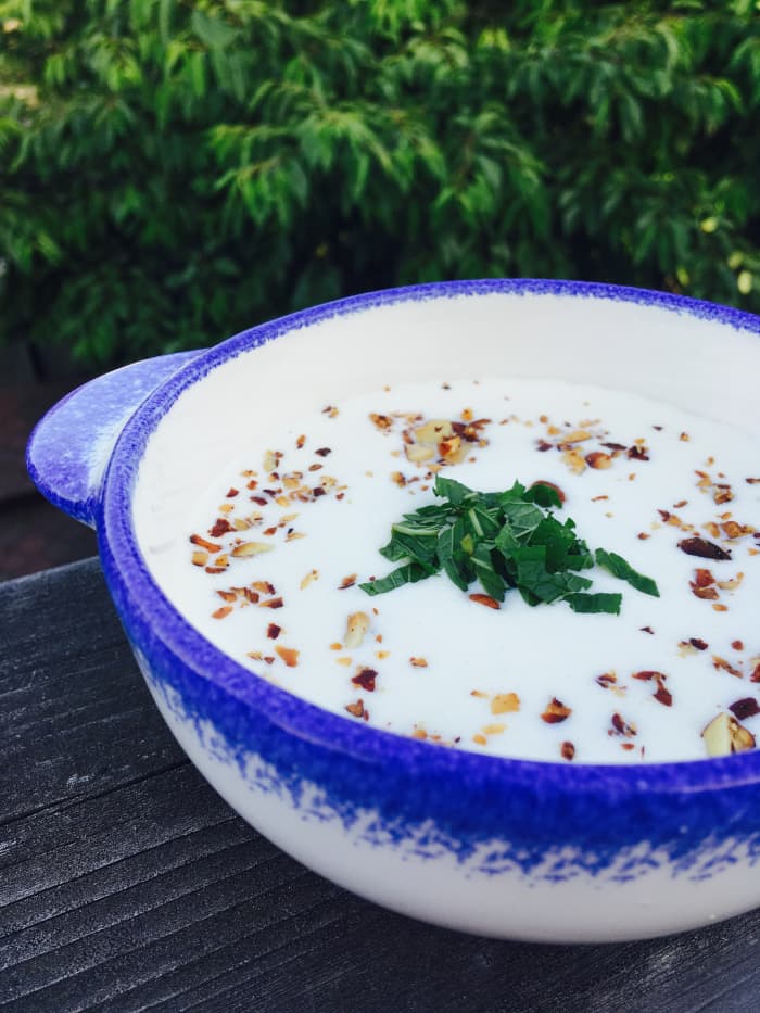 Homemade ajoblanco soup, also known as "white gazpacho"