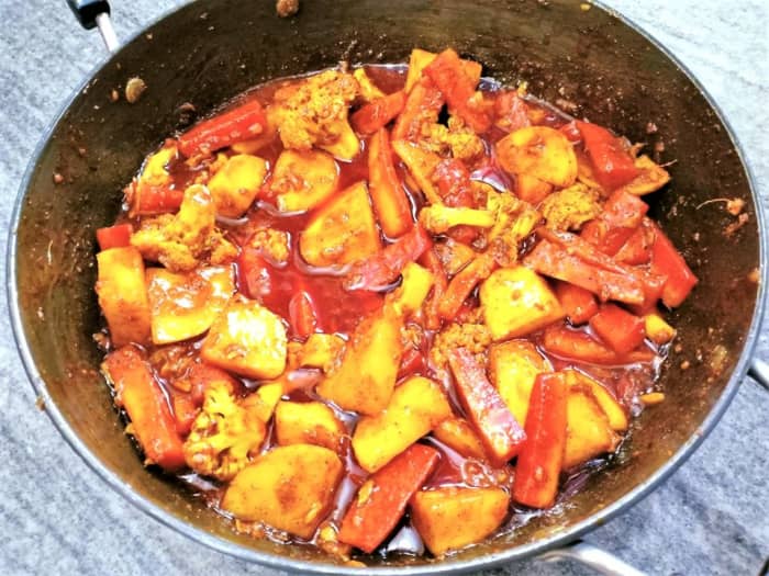 The popular cauliflower, carrot, and turnip pickle, which has both a sweet and a sour taste.