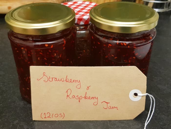 These are some of the jars of strawberry and raspberry jam that I made with my latest batch, labelled.