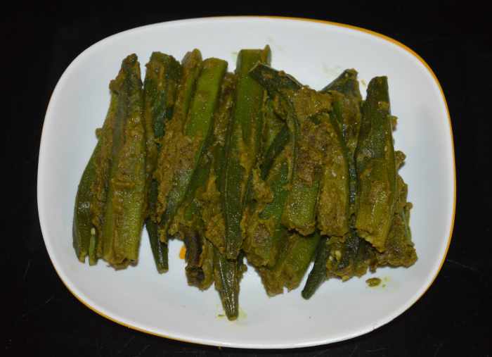Bhindi masala is a side dish of stuffed ladies' fingers (okra)