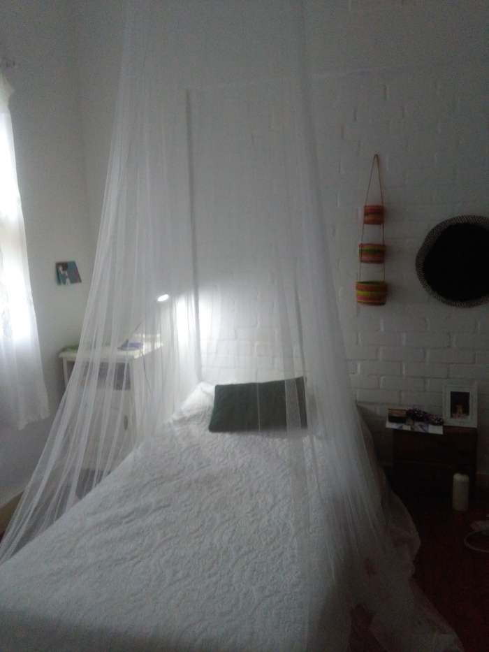 The mosquito bed surrounds my entire bed and keeps mosquitoes away. I cannot emphasize enough how important it is to invest in one!