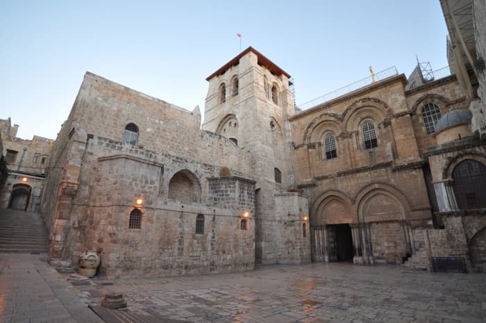 The church of the Holy Sepulchre is a church in the Christian Quarter of the Old City of Jerusalem, a few steps away from the Muristan. The church contains, according to traditions dating back at least to the fourth century.