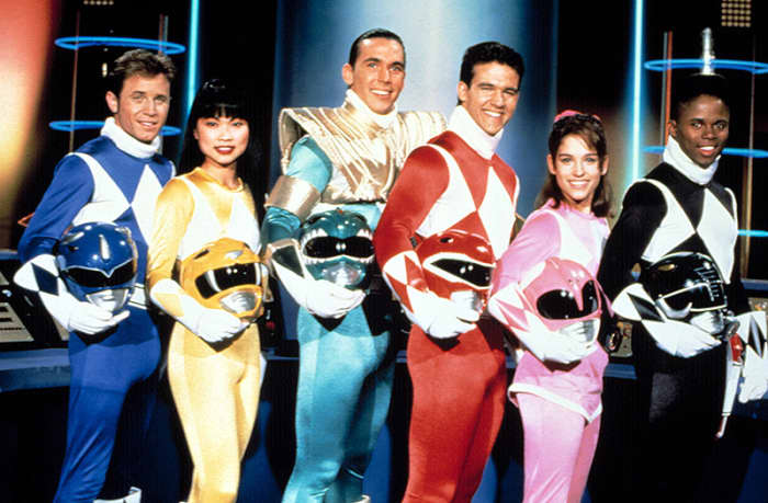 The Mighty Morphin Power Rangers team c.1993-94. From left to right: David Yost as Billy, Thuy Trang as Trini, Jason David Frank as Tommy, Austin St.John as Jason, Amy Jo Johnson as Kimberly and Walter Emanuel Jones as Zack