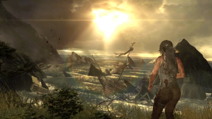 Screenshot of the horizon of Yamatai in the PlayStation 4 Definitive Edition of "Tomb Raider" (2013).