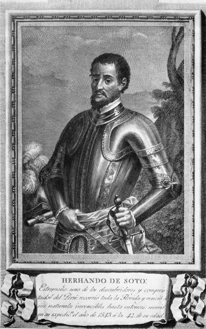 De Soto in his conquistador armor. He would die on the banks of the Mississippi River on May 21,1542 near present day Ferriday, Louisiana.