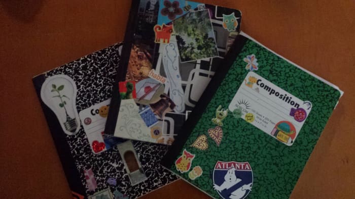 Personally, I like to write in plain composition books, decorated with stickers or postcard collages. These plain, funny-looking notebooks help me to loosen up and not worry about being mature or polished.