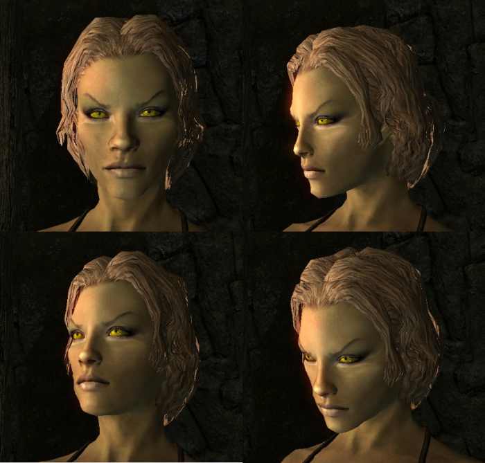 This face combines diffuse and specular maps from one mod with normal maps from another.