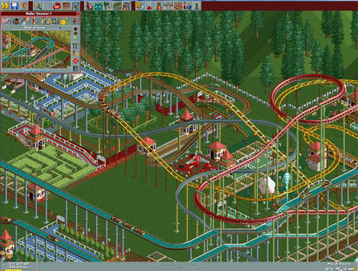 My first roller coaster with guests on it, with other coasters intertwined around it.