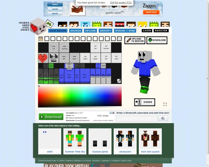 Miners Need Cool Shoes features an in-depth skin editor and skin armory.