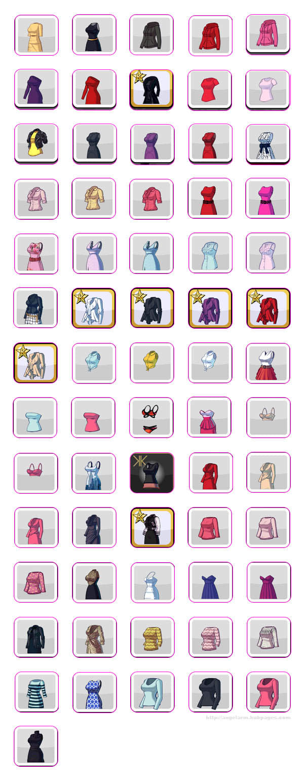 Kim Kardashian: Hollywood Game Clothing Guide - Shirts, Dresses & Outfits (Hearts)