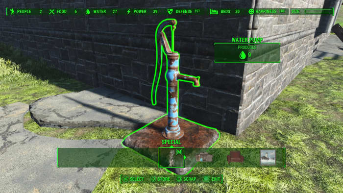 Water Pumps like this one are the only option in some settlements. Be sure to take purified water in bulk for those places.