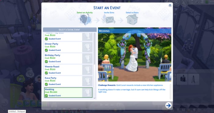 A formal wedding may be easier to pull off by using your Sim's phone to plan it as a social event.