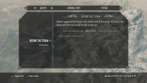 The Journal is used to review quest objectives and turn on and off quest markers.