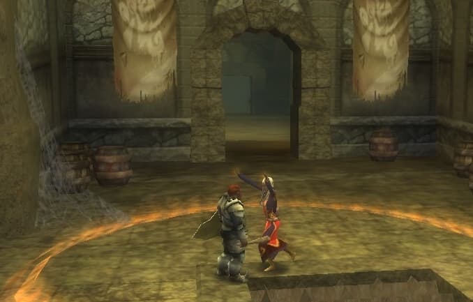 An elf wizard casts haste on herself and her hireling. Note the large area effect of the spell. Anyone standing inside the effect range gains the enhancements the spell provides.