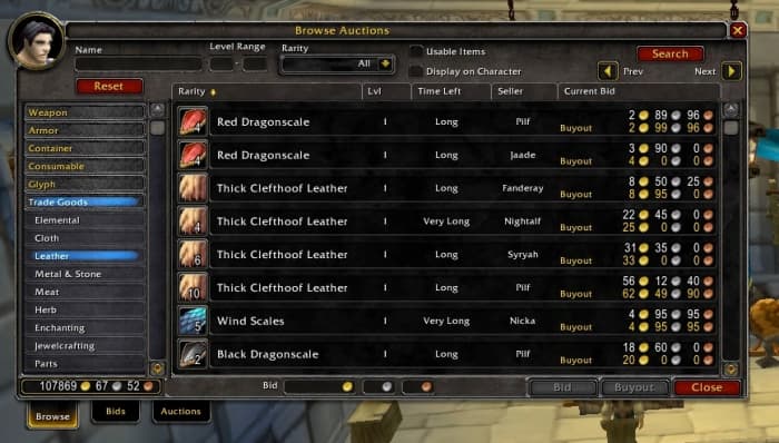 The auction house in "World of Warcraft," where gold can be made.
