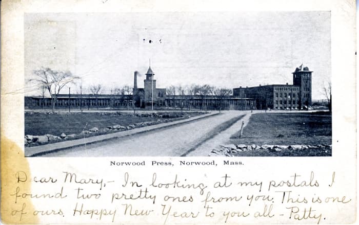 "Dear Mary, In looking at my postals I found two pretty ones from you. This is one of ours. Happy New Year to you all - Patty." (Not an RPPC)