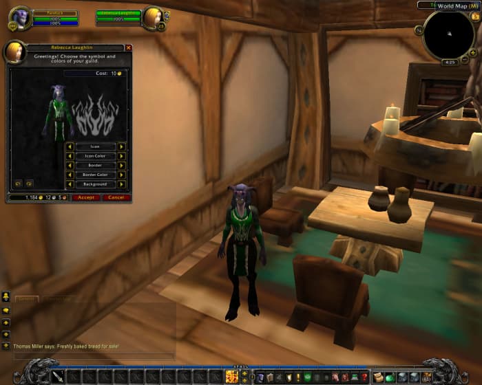 The tabard design interface allows you to customize the icon, icon color, border, border color and background color.