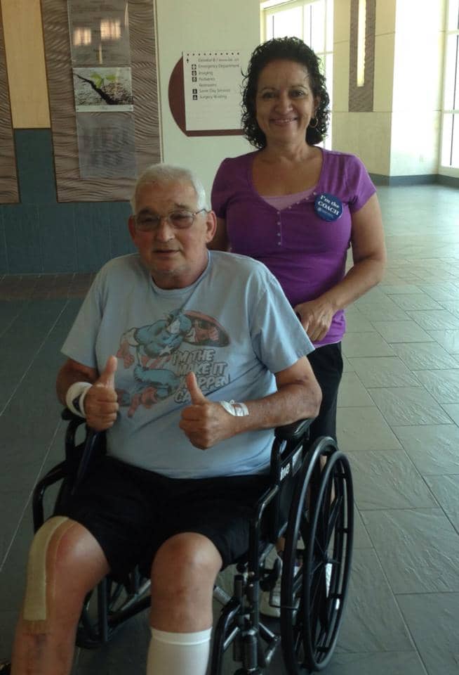 We were sprung from the hospital 48 hours after Total Knee Replacement. I wore my "I'm The Coach" button proudly.