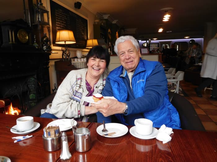My husband Chuck and I having breakfast together before the breast cancer diagnosis.