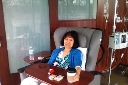 This was during one of my chemotherapy sessions. My hair was still thick here. If I am not mistaken, this was my second session.