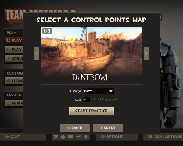 "Team Fortress 2" has a single-player "practice" option to hone your gaming skills.