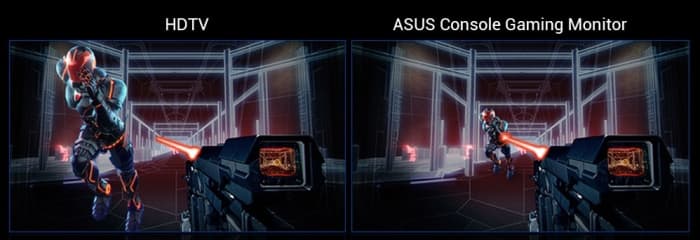 This comparison is fairly generic. Not all gaming monitors have low input lag and some TVs when put in game mode can also be quite good. Still, it gets the point across which is that a high input lag can easily make you miss a shot.