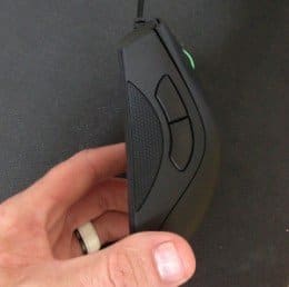Here's a picture of me holding the Razer DeathAdder. As you can see the grips avoid that shiny slipper plastic that plagued earlier versions.