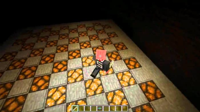 Here we see a floor constructed with redstone lamps and pressure plates. Stepping on the pressure plate will trigger the redstone lamps to light. It's a cool idea, and not the only one! Be creative!
