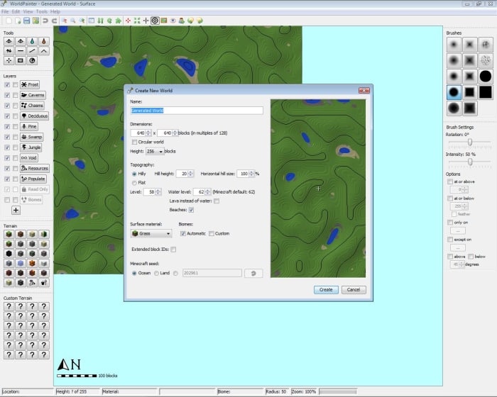 Creating a new world gives you several options about the terrain of your map.