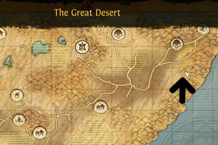 This is where the Desert Water Lord is located on the world map.