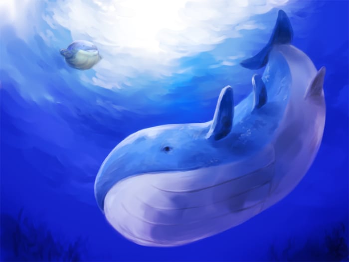 Wailord (Right) and Prior Evolution Wailmer (Left)