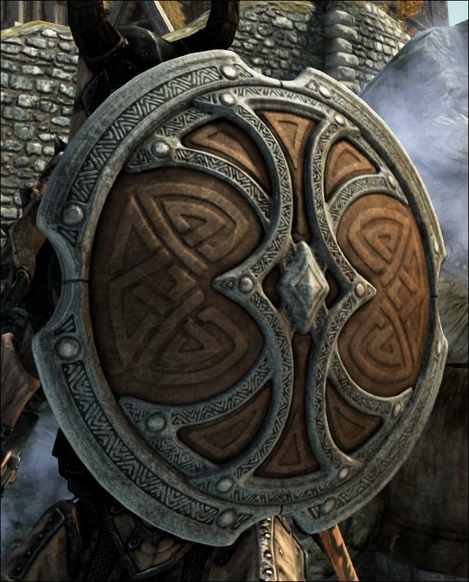 An example of the wonderful shields available for "Skyrim" created by Dreogan in the mod "Skyforge Shields".