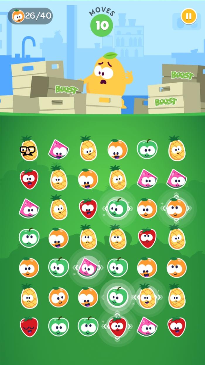 A sharp eye can pick out the arrows that indicate which line will be cleared by the super fruit.