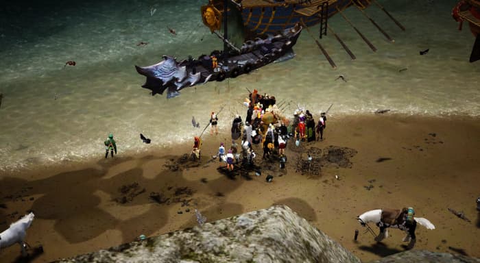 A group of people fishing outside Velia. They are probably mostly auto-fishing over there.