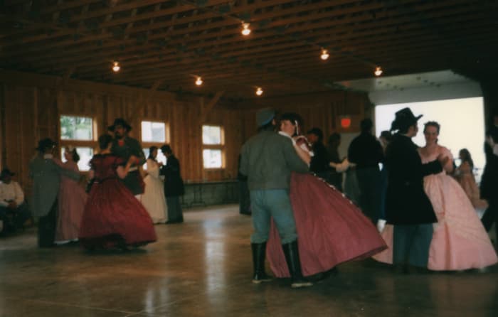 The dances are one of the great parts of reenacting. They're called like square dances, so you don't have to worry about knowing the steps ahead of time.