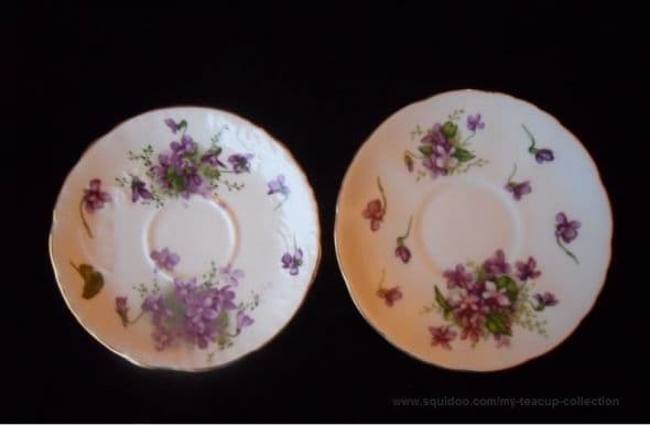 I only have a saucer for the Rossetti Spring Violets pattern. I included it here so you can see how similar it is to the Hammersley Victorian Violets pattern. Hammersley is on your left and the Rossetti is on your right. Both are discontinued.