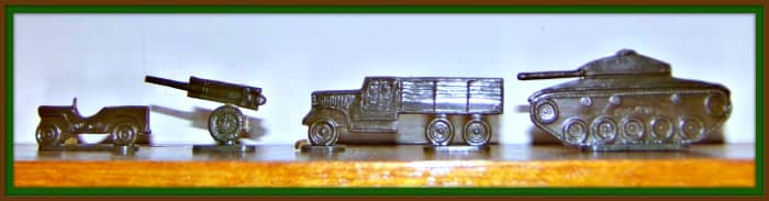 Cannons, Jeeps, Tanks, and Trucks are ready for War in this Set. You can deliver your ammo and food supplies to your army with the trucks, and pound the enemy with your tanks.