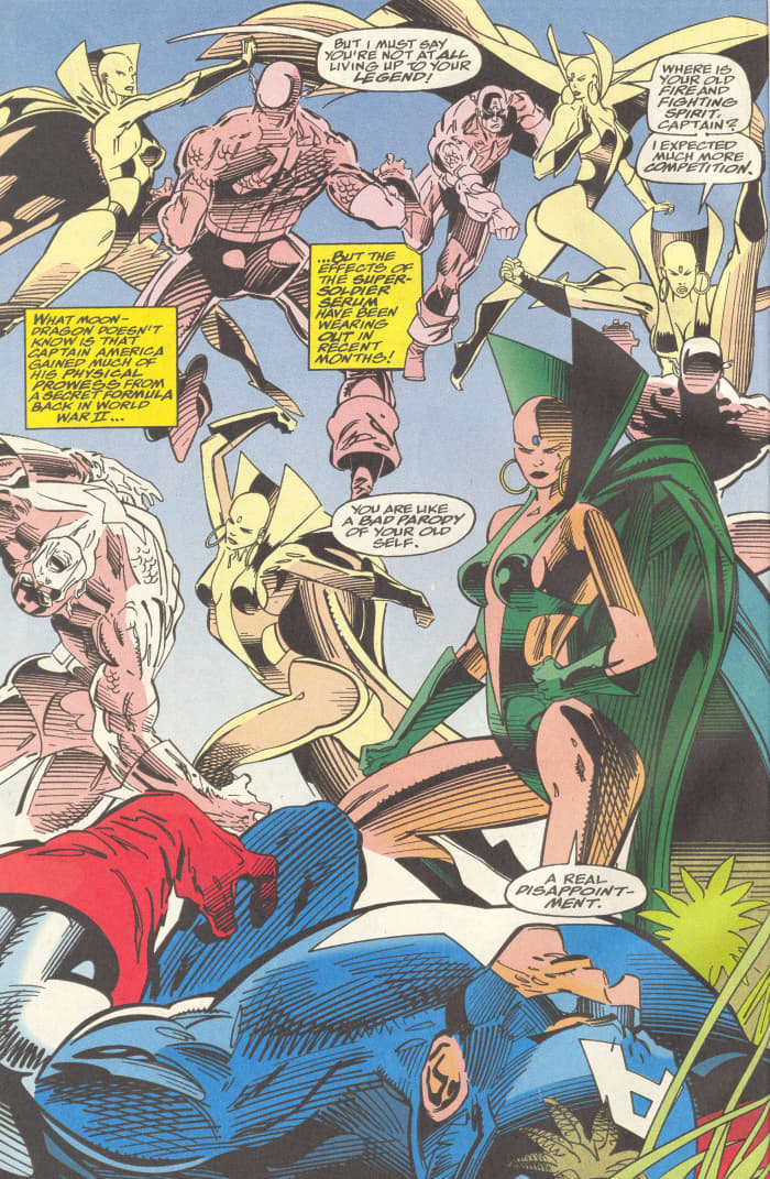 Moondragon versus Captain America—psychic that might use powers to discover he's a subversive agent.
