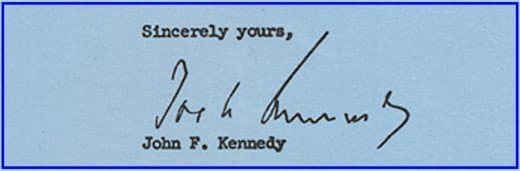 This is a John F. Kennedy autopen on a letter from 1959. Autopenned letters are not authentically signed, but are sometimes fun to collect depending upon the content.