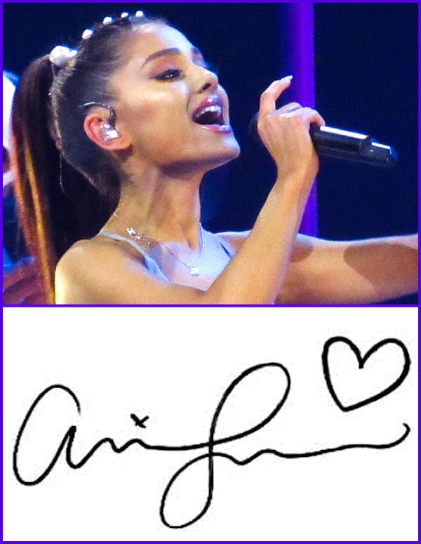 Every month latina pop star Ariana Grande receives thousands of autograph requests. This is what a real Ariana Grande autograph looks like.