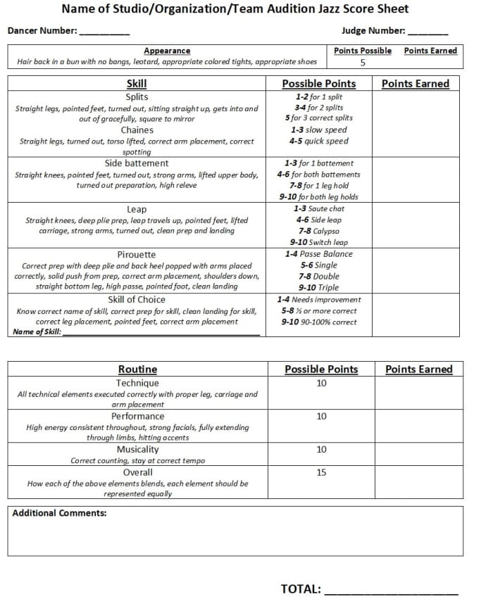 How to Create Score Sheets for Dance Auditions of Multiple Ages & Skill